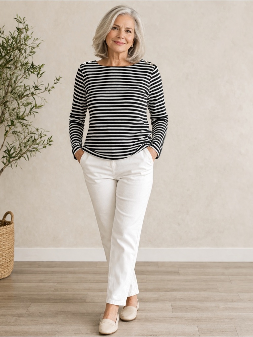 Ralph Lauren Striped Top Black White Long Sleeve Size PL Classic Chic